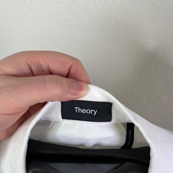 Theory Womens White Minimalist Linen Blend Blazer Size 4 Eco Crunch Wash - Picture 3 of 9